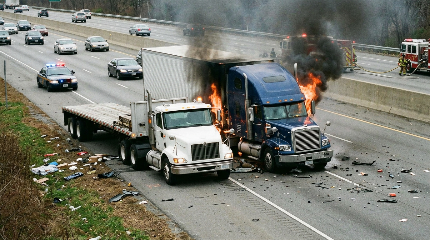 18 wheeler crashes into parked tractor trailer