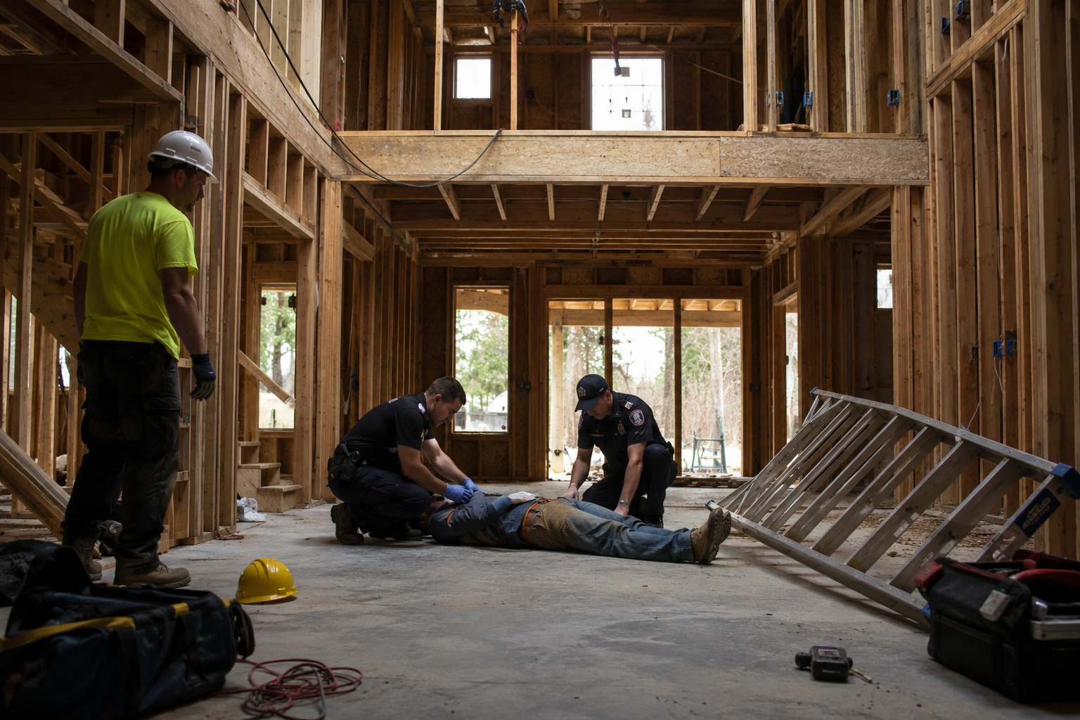 Construction worker falls from second story