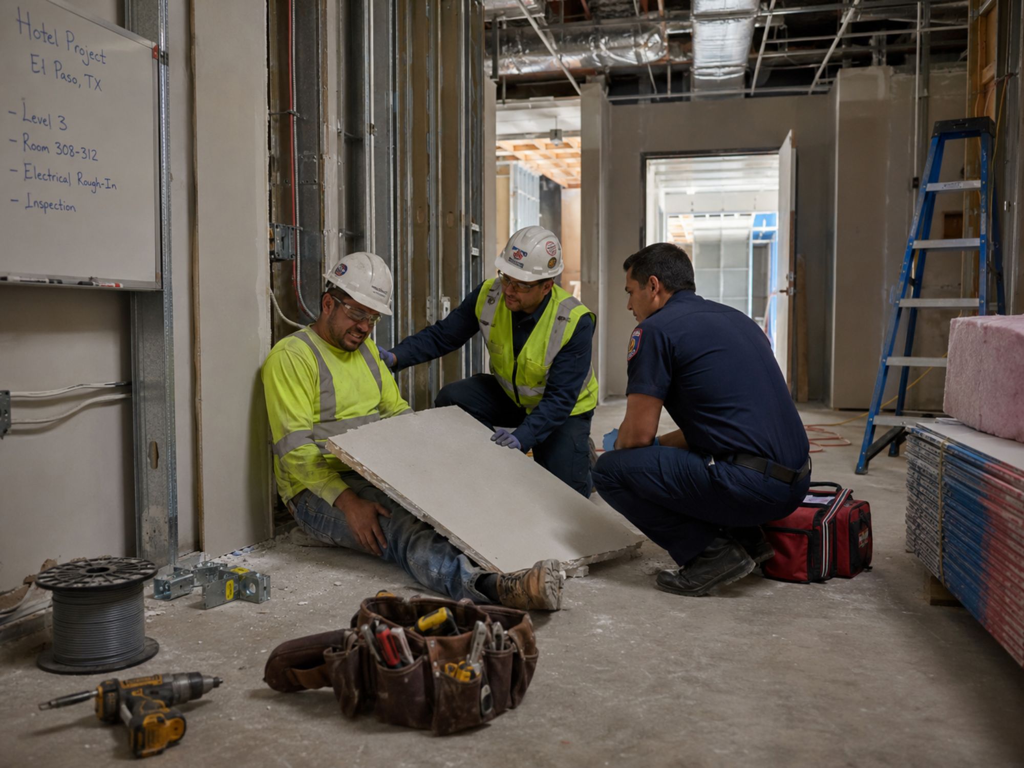 Construction worker injured by falling drywall