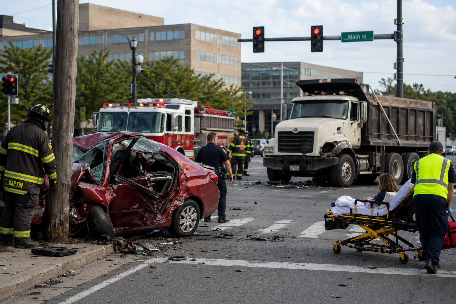 Dump truck runs red light crash
