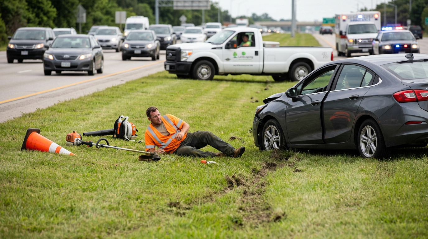 Landscaper hit by vehicle on highway median