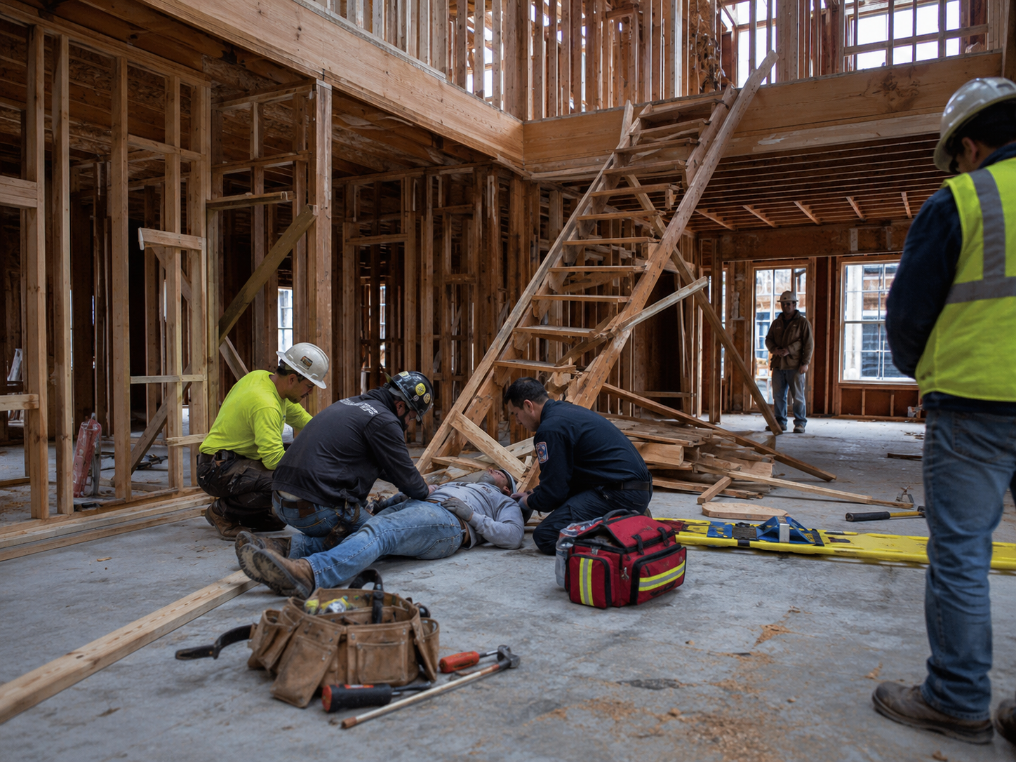 Residential construction stairway collapse injury