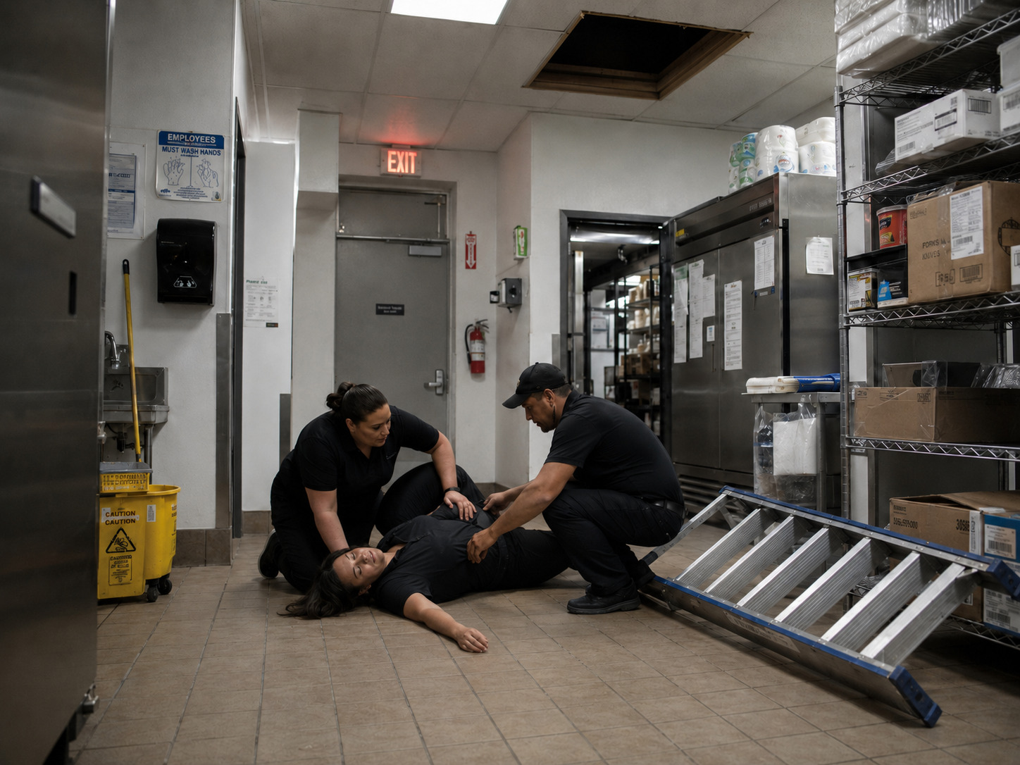 Restaurant employee falls from ladder