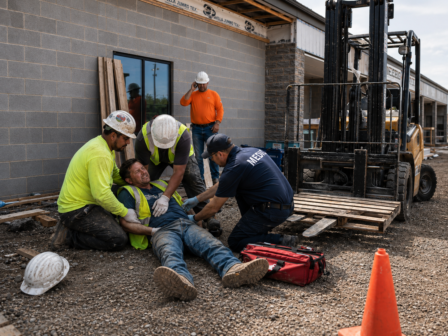 Roof worker fall from forklift pallet
